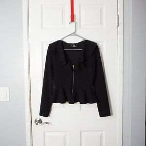 2/$10 - Black Zip-up Peplum Top with Draped Collar